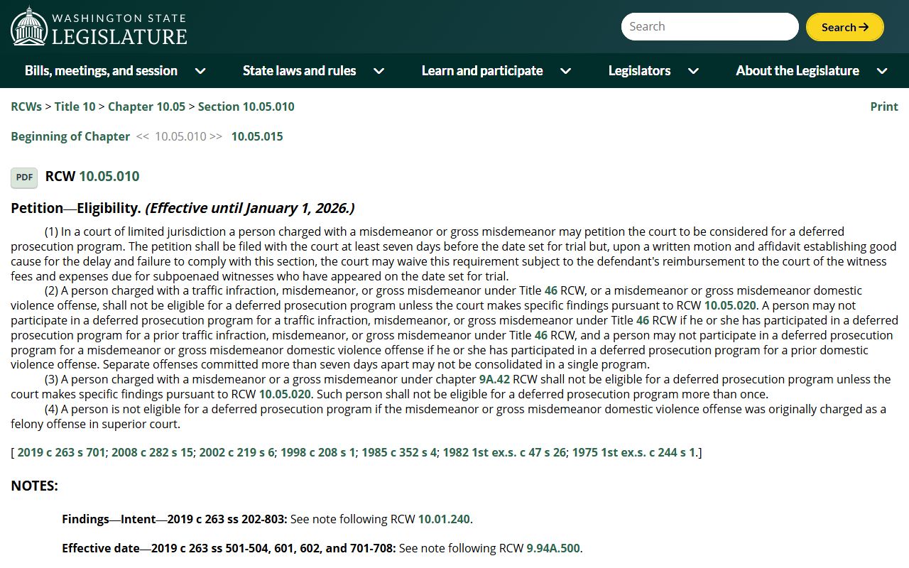 Washington DUI Records - RCW 10.05.010 Deferred Prosecution