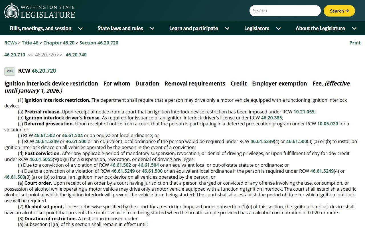Washington DUI Records - RCW 46.20.720 Ignition Interlock Requirements