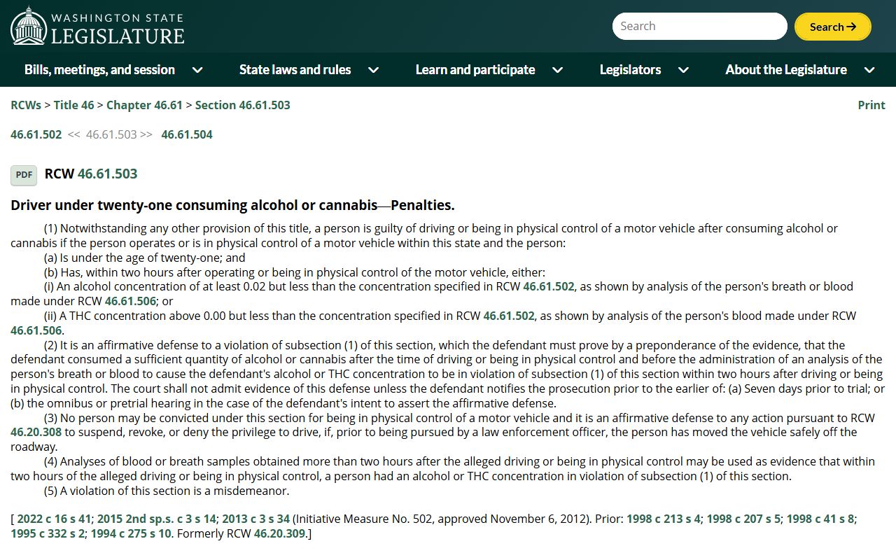 Washington DUI Records - RCW 46.61.503 Under-21 Zero Tolerance