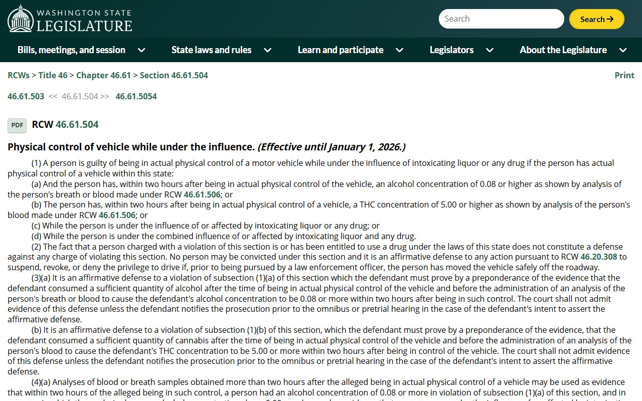 Washington DUI Records - RCW 46.61.504 Physical Control