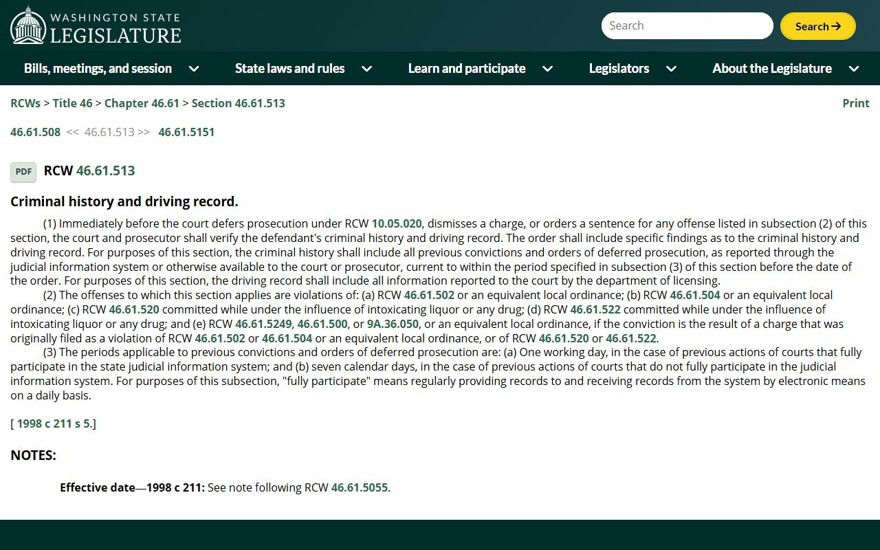 Washington DUI Records - RCW 46.61.513 Criminal History Verification