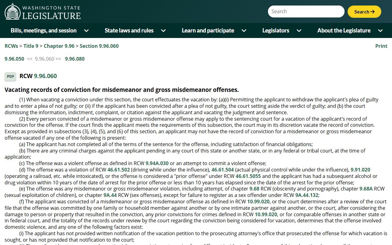 Washington DUI Records - RCW 9.96.060 Vacation of Records